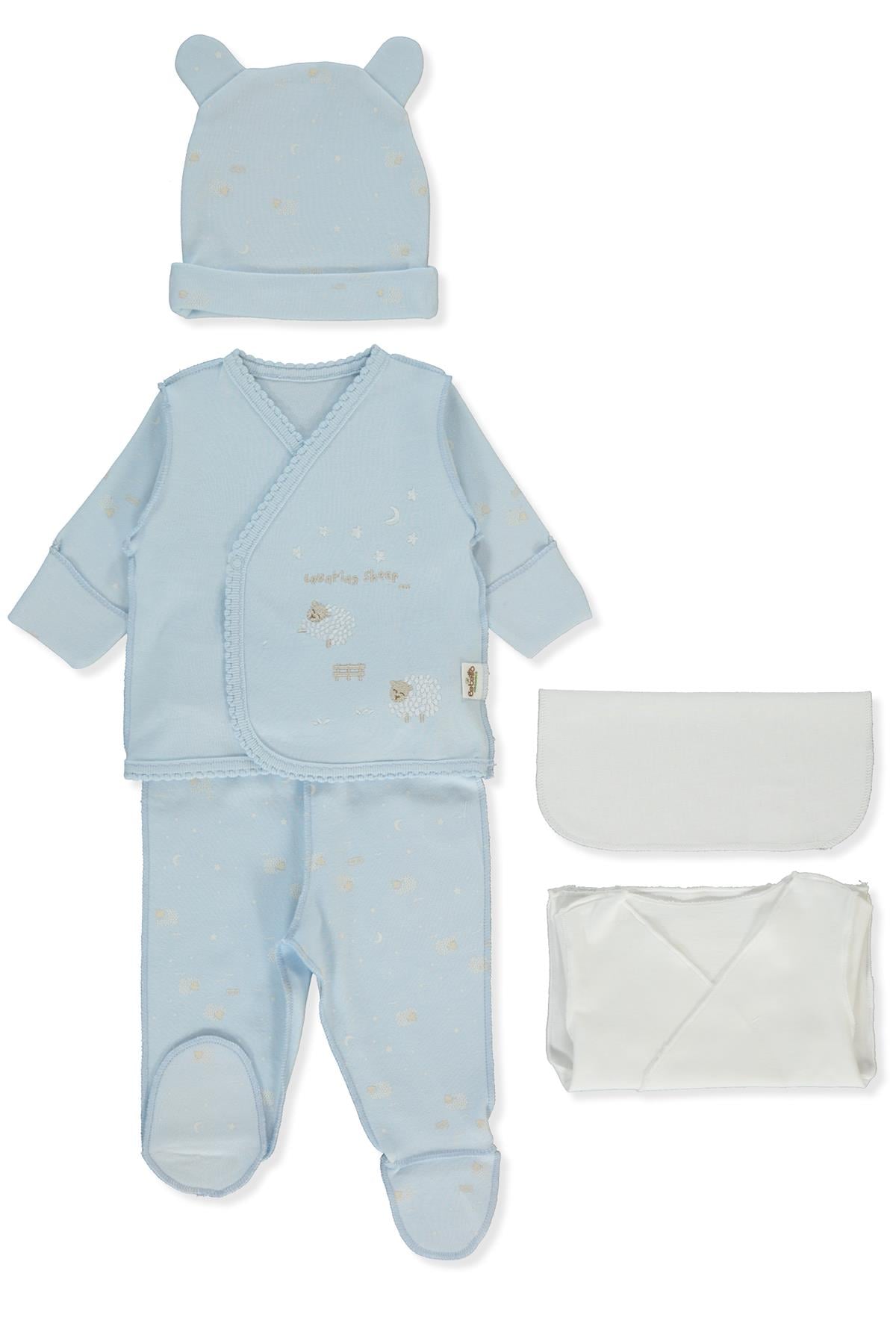 ORGANİK İNTERLOK PREMATURE ZIBIN SET 5Lİ (ORGANIC SLEEPY SHEEPY) MAVİ