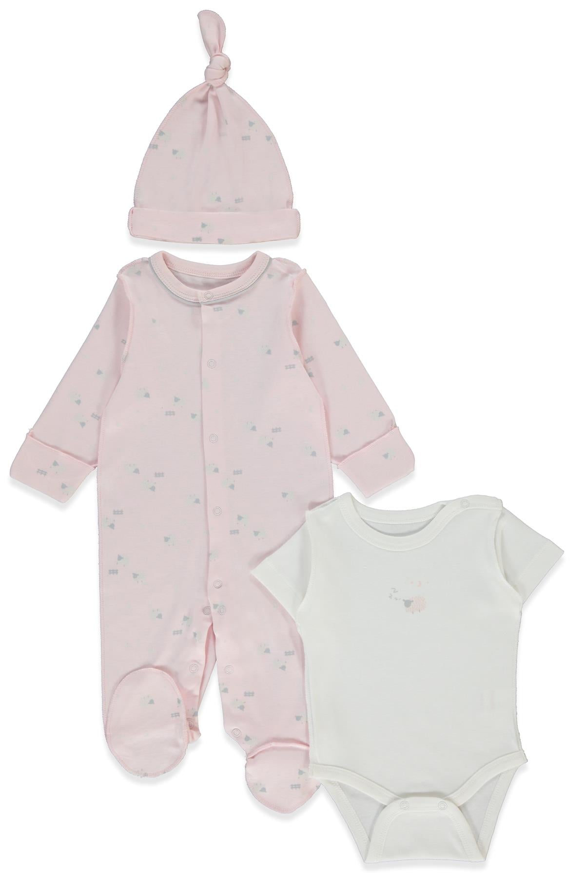 ORGANİK İNTERLOK TULUM SET 3LÜ (ORGANIC SLEEPY SHEEPY) PEMBE
