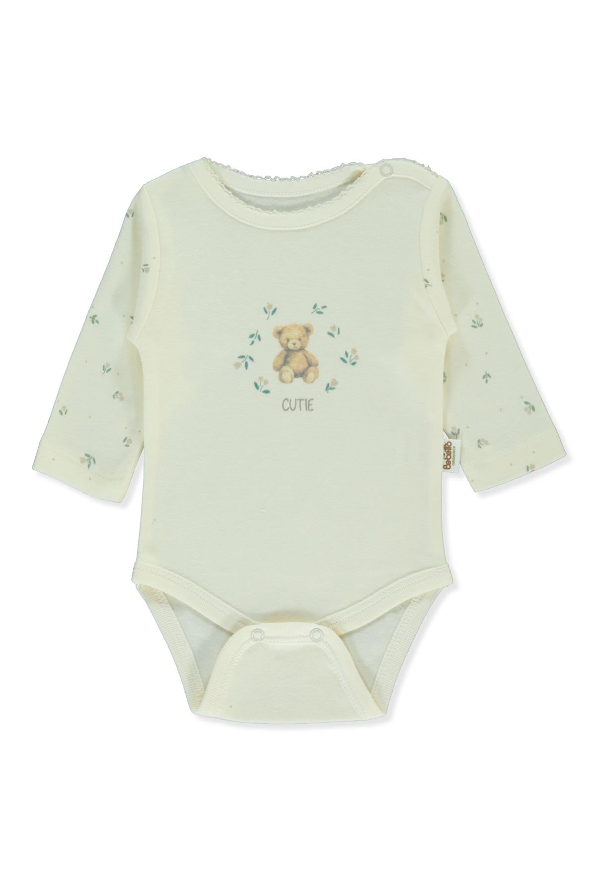 ORGANİK İNTERLOK UZUN KOLLU BODY AY (ORGANIC CUTE BEAR) EKRU