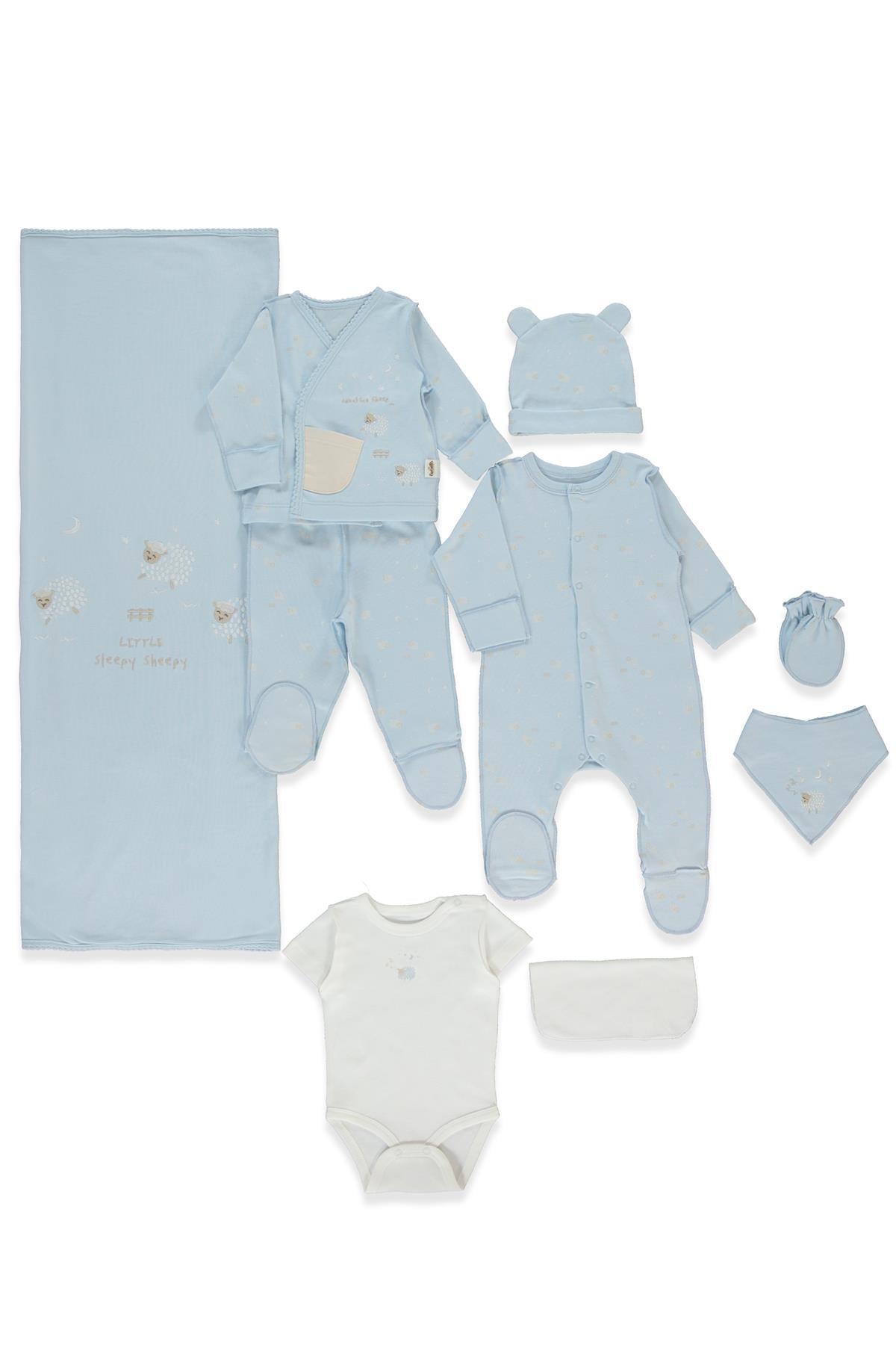 ORGANİK İNTERLOK ZIBIN SET 10LU (ORGANIC SLEEPY SHEEPY) MAVİ