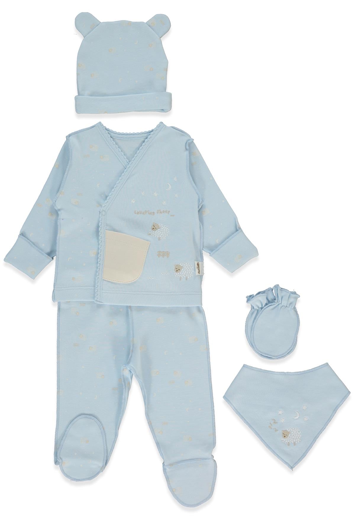 ORGANİK İNTERLOK ZIBIN SET 5Lİ (ORGANIC SLEEPY SHEEPY) MAVİ