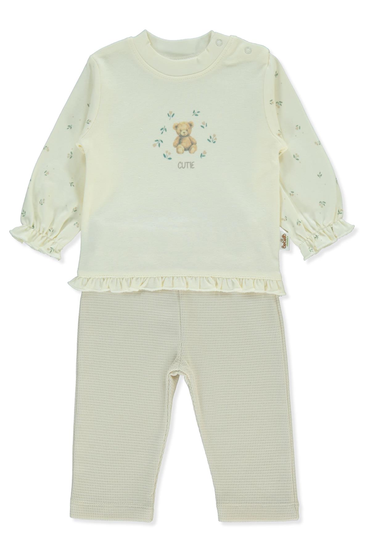 ORGANİK WAFFLE SÜPREM PATİKSİZ PİJAMA TAKIMI 2Lİ (ORGANIC CUTE BEAR) BEJ