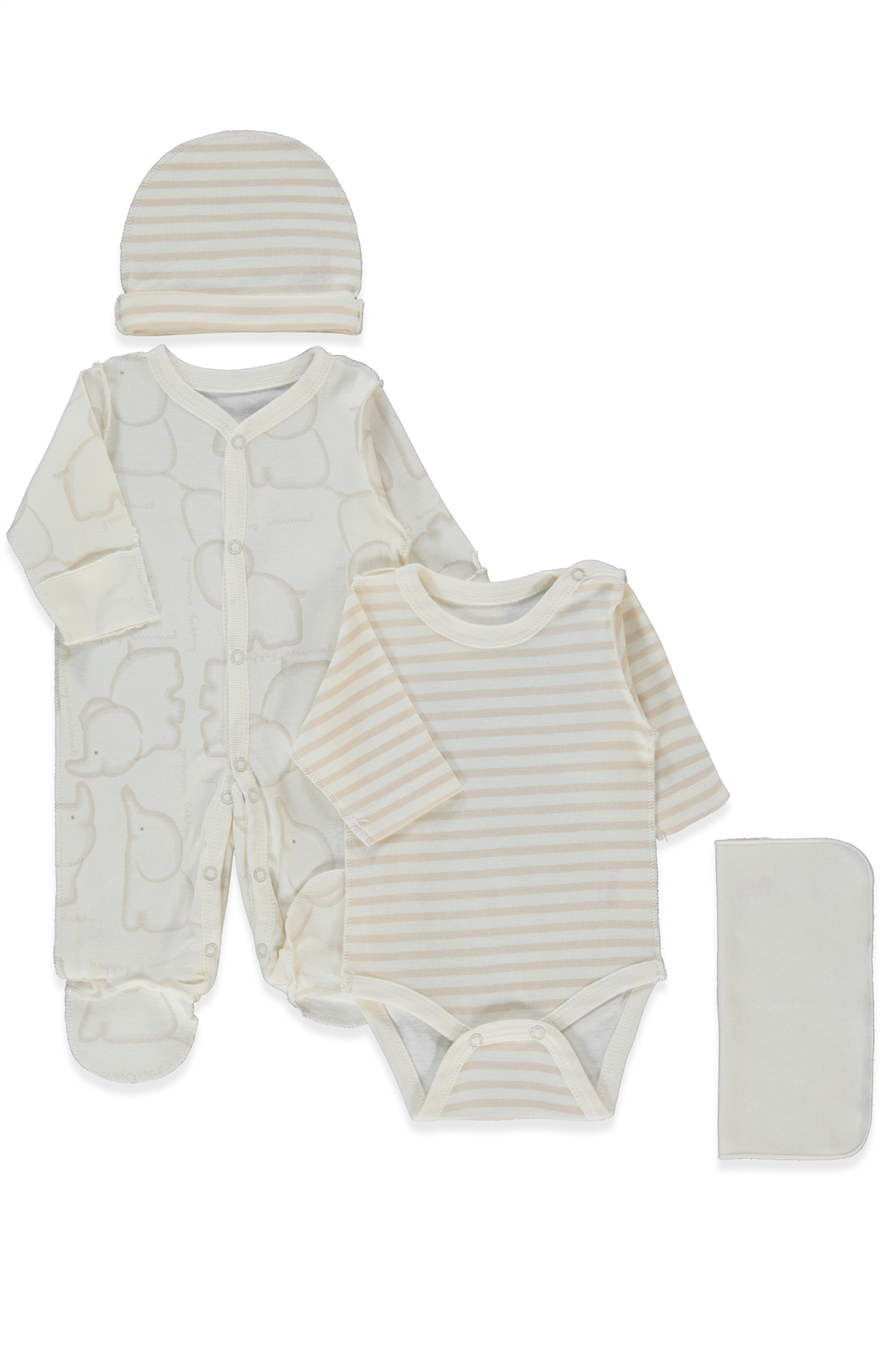 RİBANA PREMATURE TULUM SET 4LÜ (HAPPY ANIMAL) BEJ