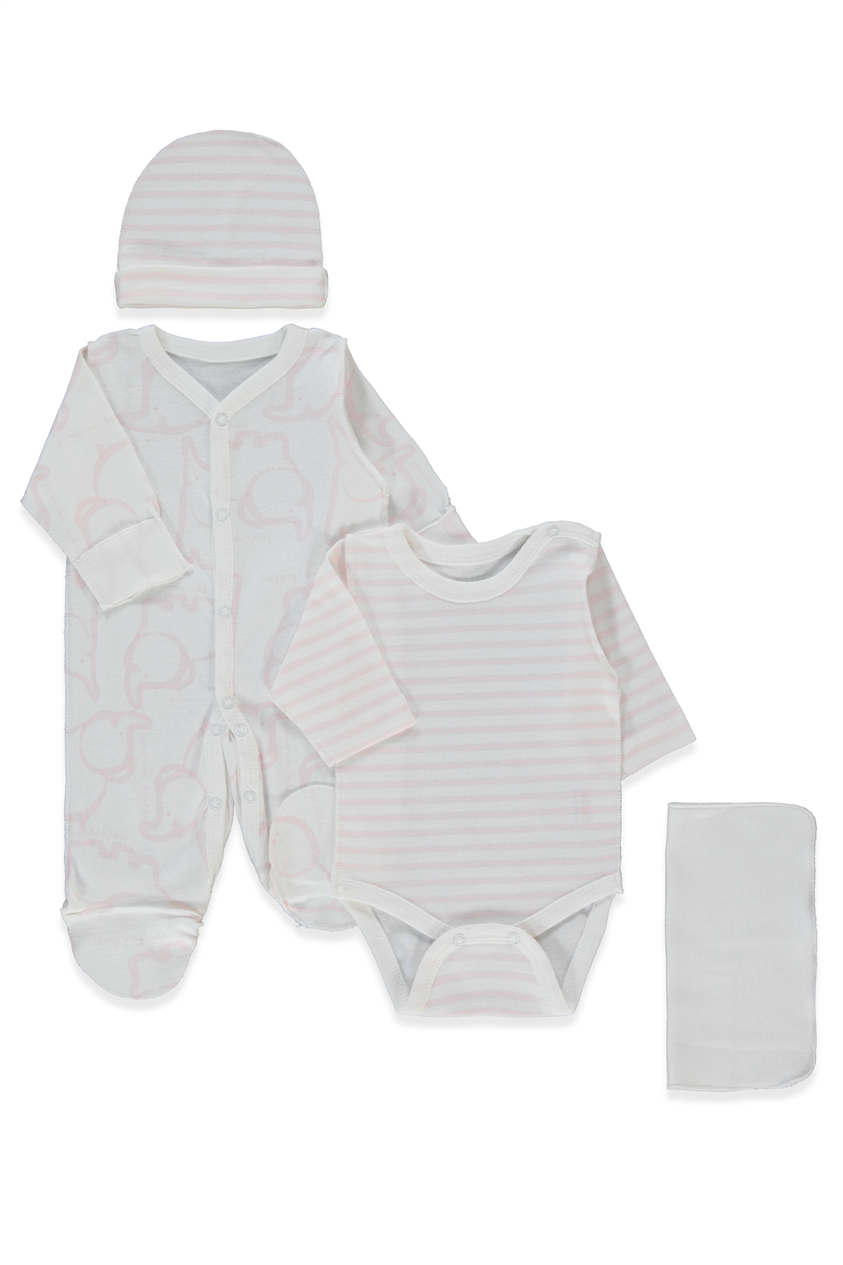 RİBANA PREMATURE TULUM SET 4LÜ (HAPPY ANIMAL) PEMBE