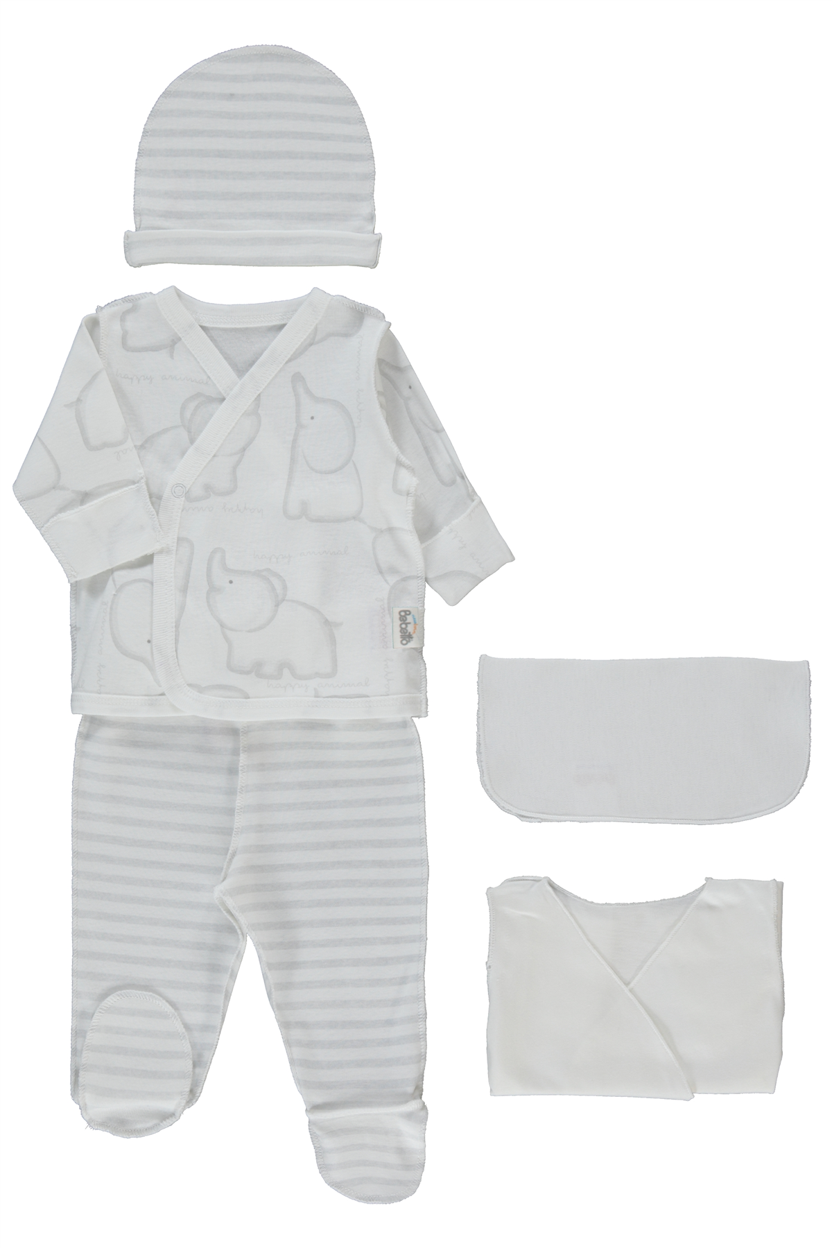 RİBANA PREMATURE ZIBIN SET 5Lİ (HAPPY ANIMAL) GRİ MELANJ