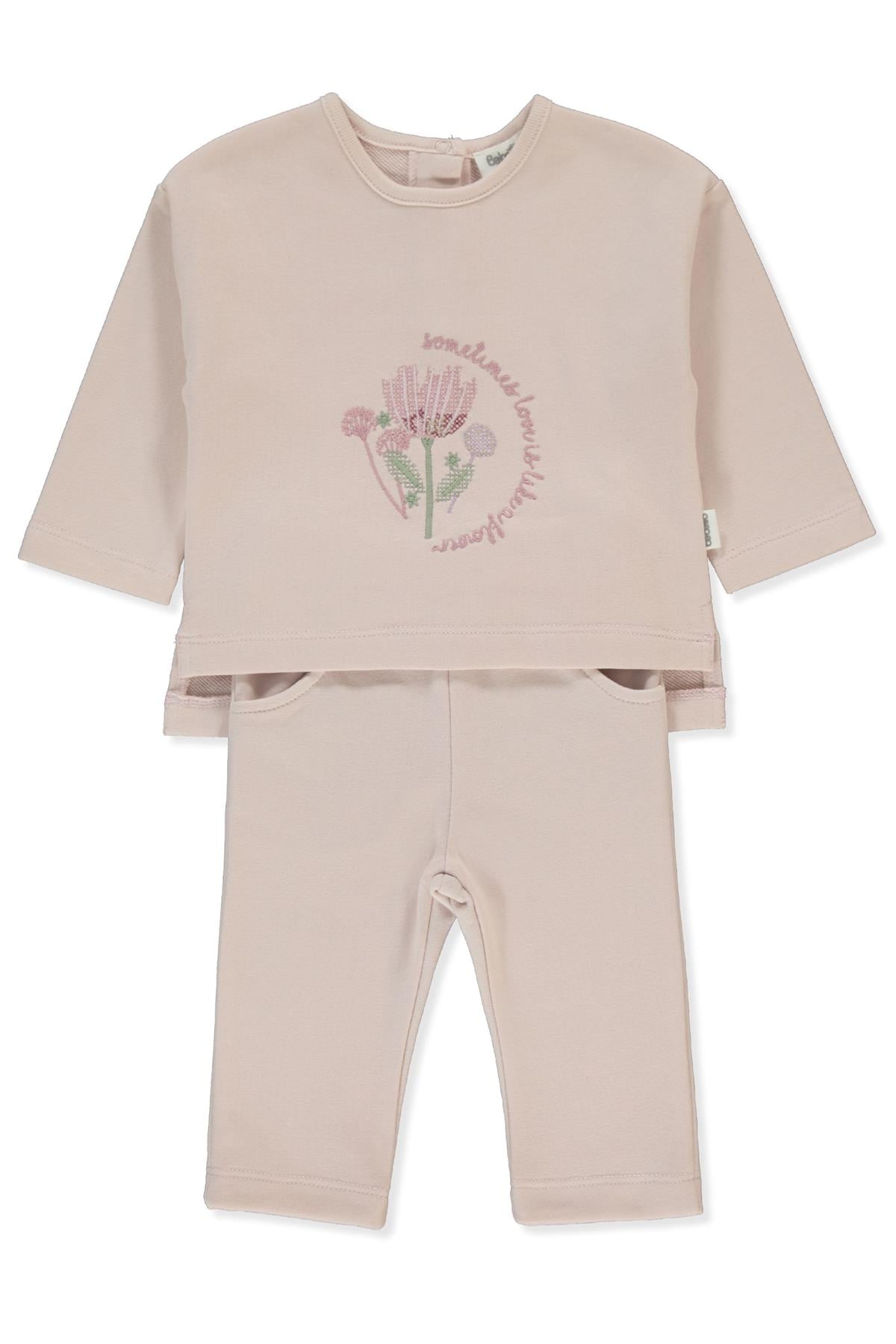 ÜÇ İP SWEAT 2Lİ TAKIM (RETRO FLOWER) PUDRA