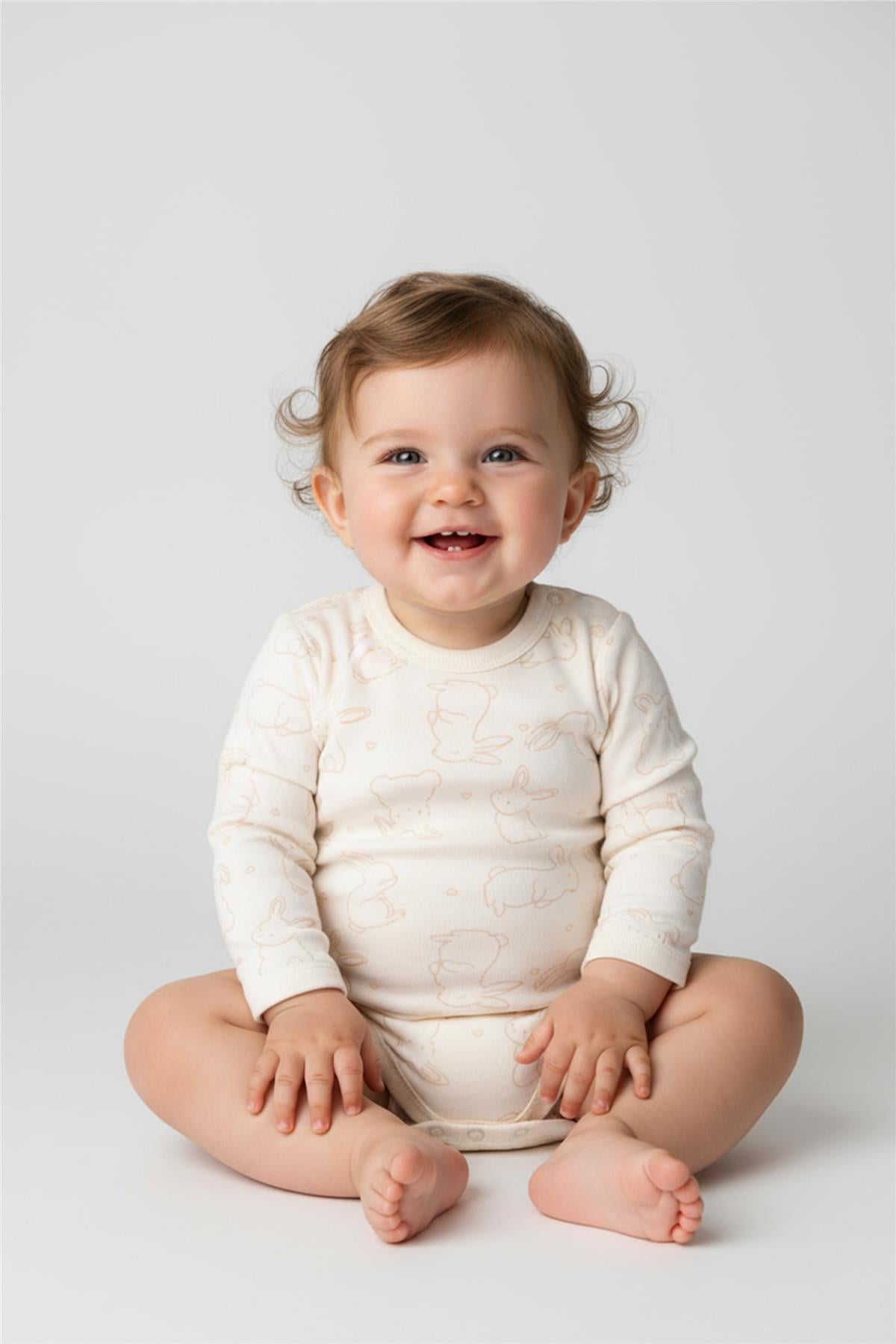 UZUN KOLLU BODY 3LÜ (CUTE BUNNY) BEJ