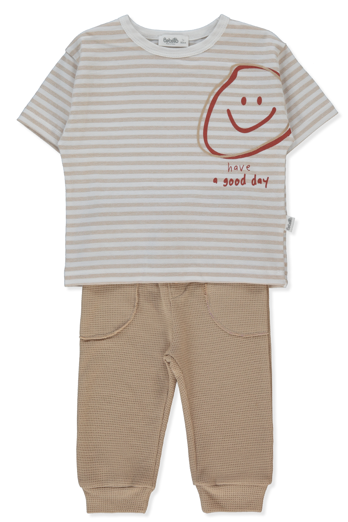 WAFFLE PANTOLON 2Lİ TAKIM (STRIPED) BEJ