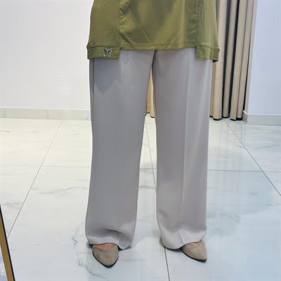 BELİ LASTİKLİ BOL PAÇA PANTOLON BEJ SİYAH EKRU