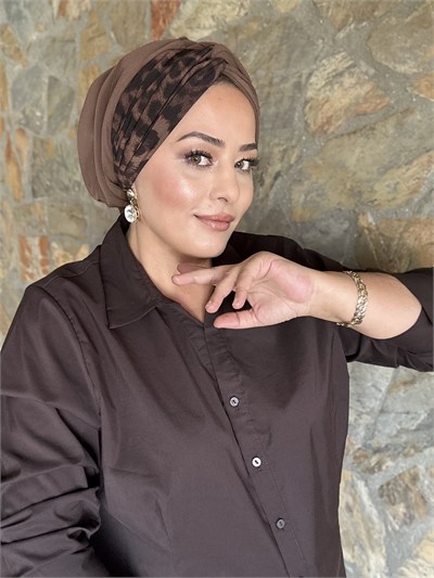 KAHVE LEOPAR DETAYLI DÜĞÜM DOLGULU BONE 