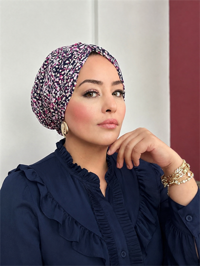 LACİVERT DESENLİ DRAPE DOLGULU BONE