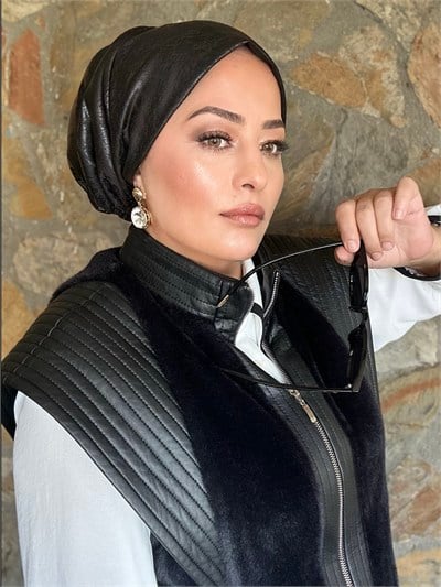 SİYAH ÇATLATMA DERİ RAYE MODEL DOLGULU BONE