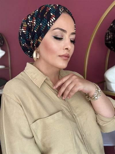 SİYAH DESENLİ DRAPE DOLGULU BONE