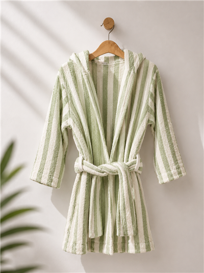 Yeşil Çizgili Unisex Bornoz