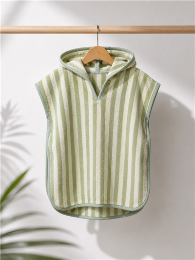 Yeşil Çizgili Unisex Panço