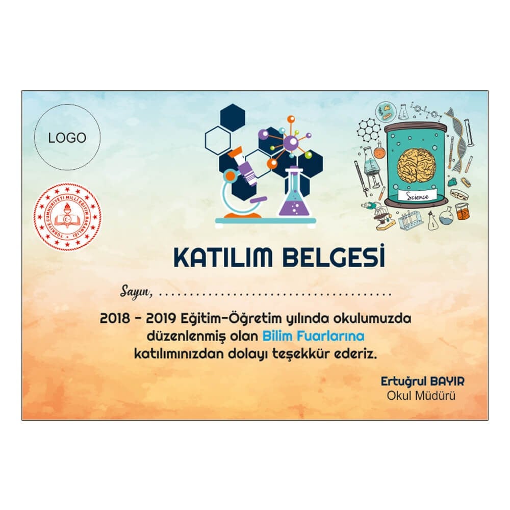 Bilim Fuarı Katılım Belgesi 9