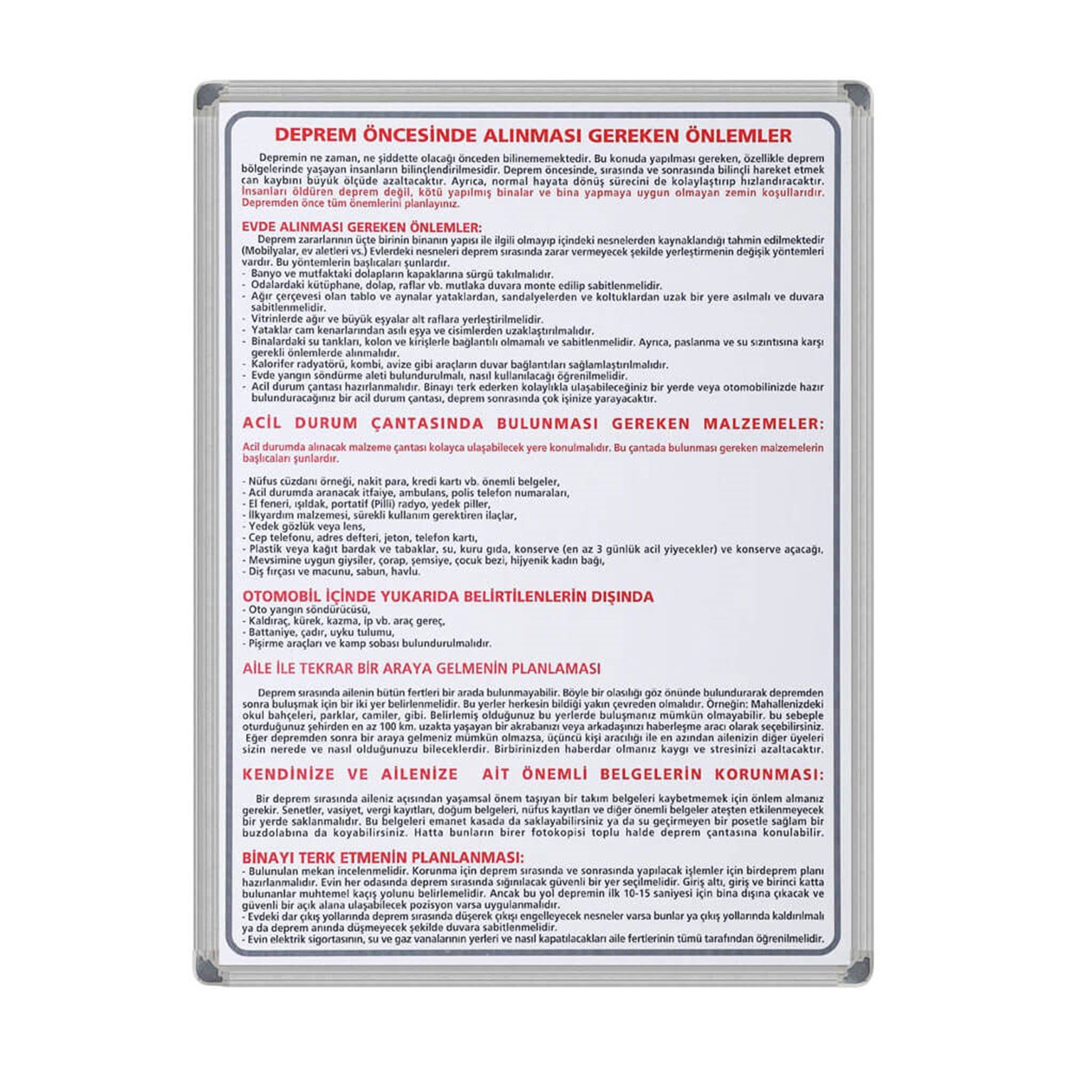 Deprem Öncesi Uyarı Levhası