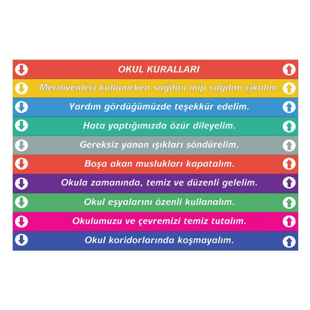 Okul Kuralları Merdiven Yazıları (Laminasyonlu)