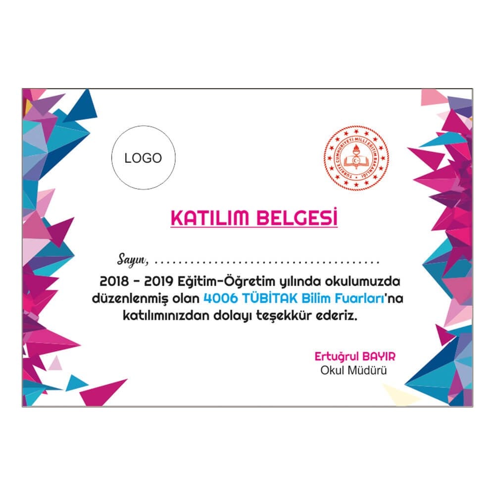  Bilim Fuarı Katılım Belgesi 4