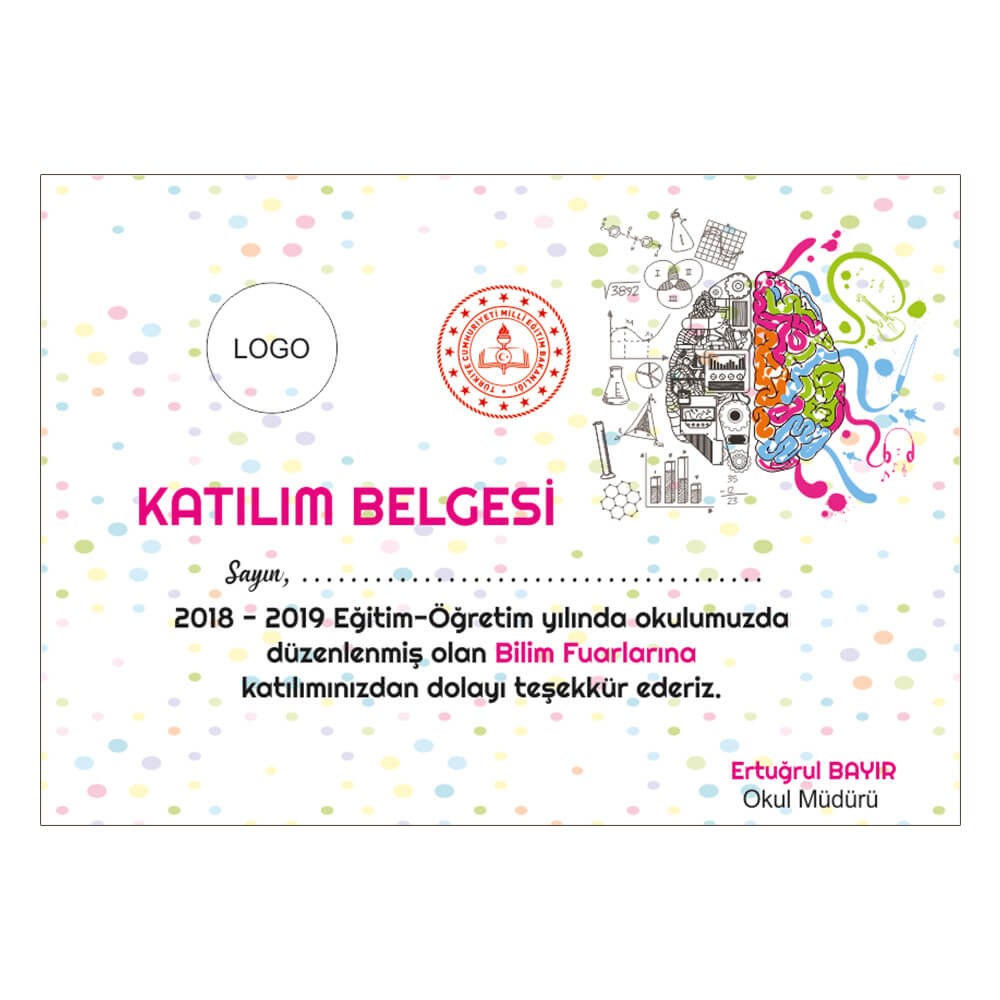 Bilim Fuarı Katılım Belgesi 11