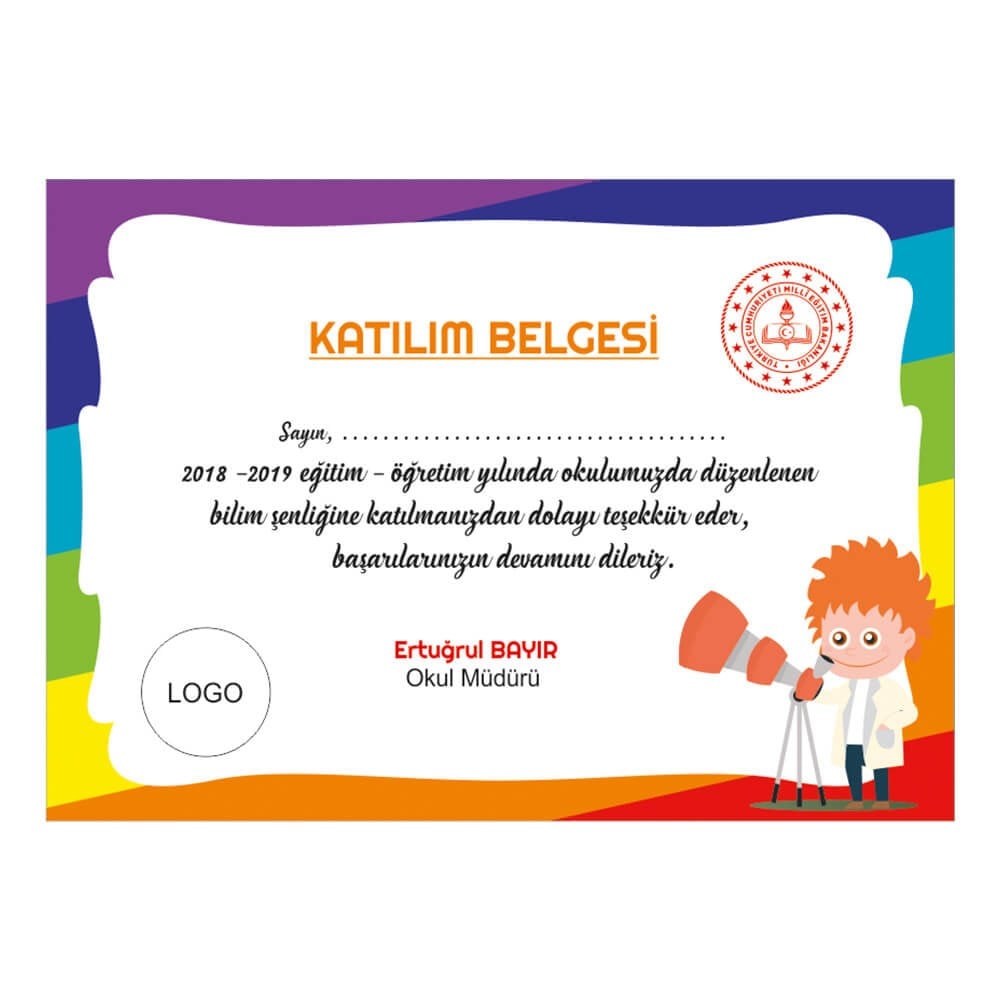Bilim Fuarı Katılım Belgesi 7