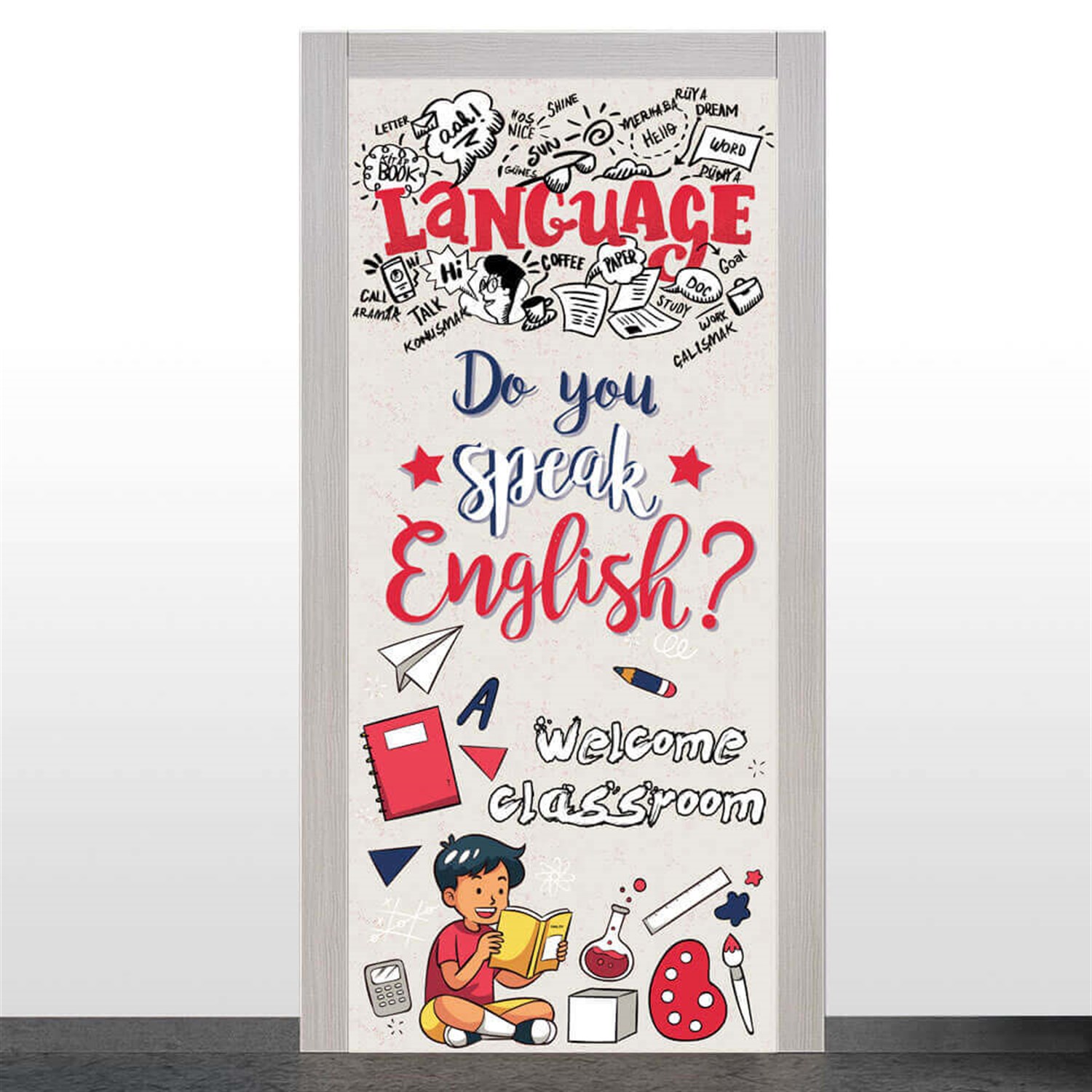 İngilizce sınıfımıza hoşgeldiniz kapı giydirme