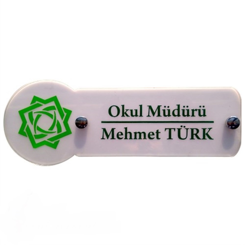 Logolu Okul Kapı İsimliği (Çift Kat Pleksi - 9cmx25cm)