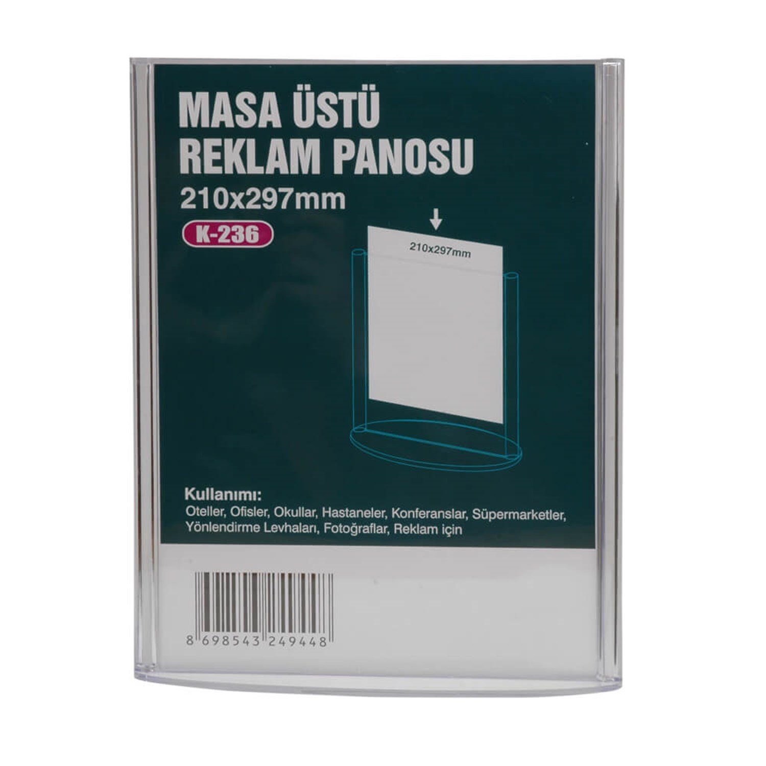 Oval Tabanlı Masaüstü Dikey Menü Tutucu-Föylük(210X297mm)