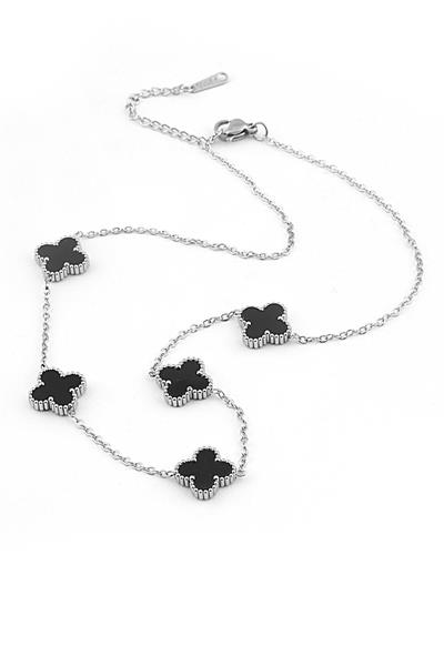 Patela Silver Siyah Yonca Kolye