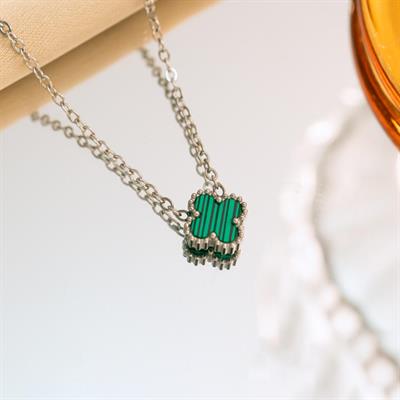 Patela Silver Yeşil Tekli Yonca Kolye