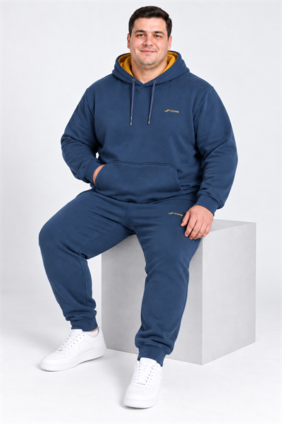 Erkek 3 İplik Şardonlu Kapüşonlu Süper Battal Eşofman Takımı 6XL–9XL