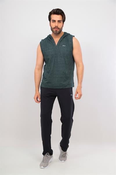 Erkek Yeşil 3'lü Kapşonlu Kısa kol Atletli  T-shirt Takım