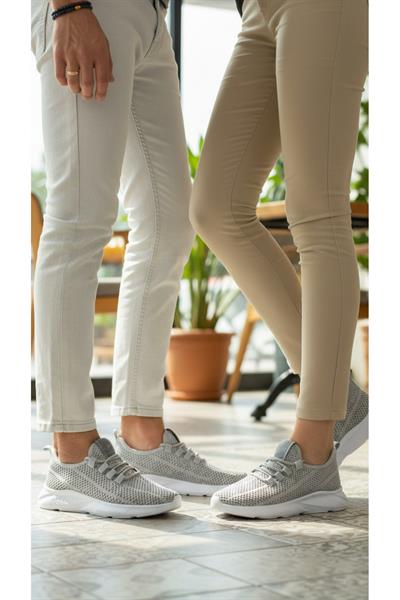 Unisex Gri Triko Fileli Spor Ayakkabı - Hafif Tabanlı, Günlük Yürüyüş ve Koşu Ayakkabısı