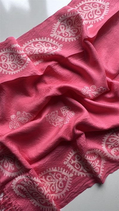 Pembe Saf Koza İpek Kelagayi Şal 190x70