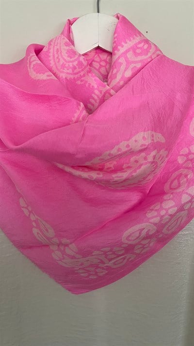 Pembe Saf Koza İpek Kelgayi Eşarp 120x120