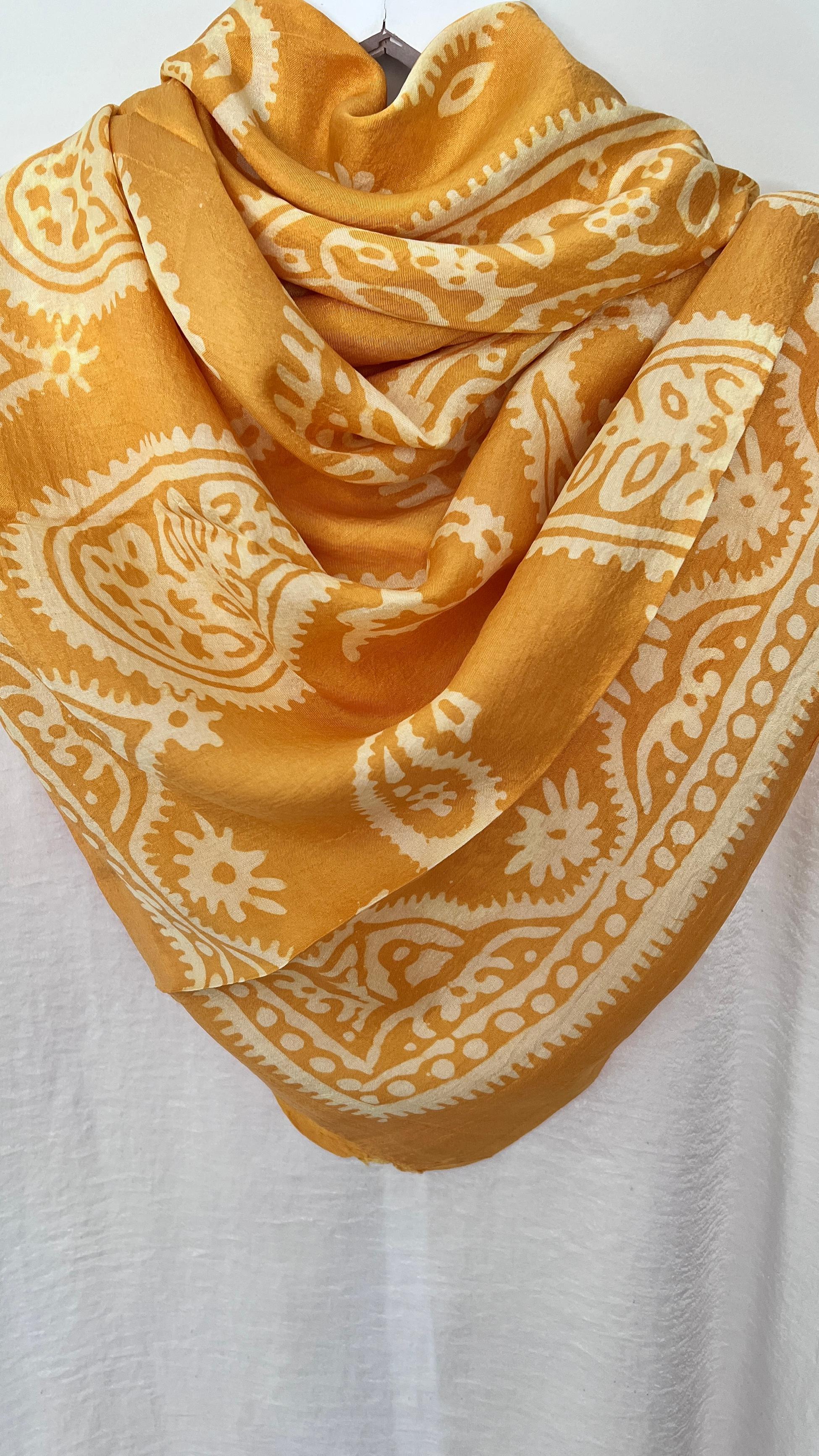 Sarı Saf Koza İpek Kelagayi Eşarp 150x150