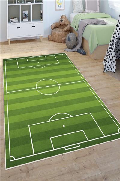 Futbol Sahası Desenli Yıkanabilir Kaymaz Taban Çocuk Oyun Halısı