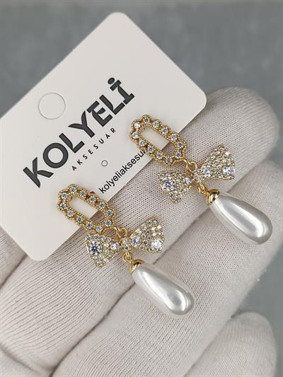 Kolyeli new33 küpe (14 ayar altın rengi)