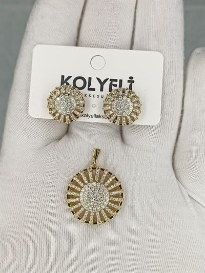 Kolyeli opal kolye ucu küpe set