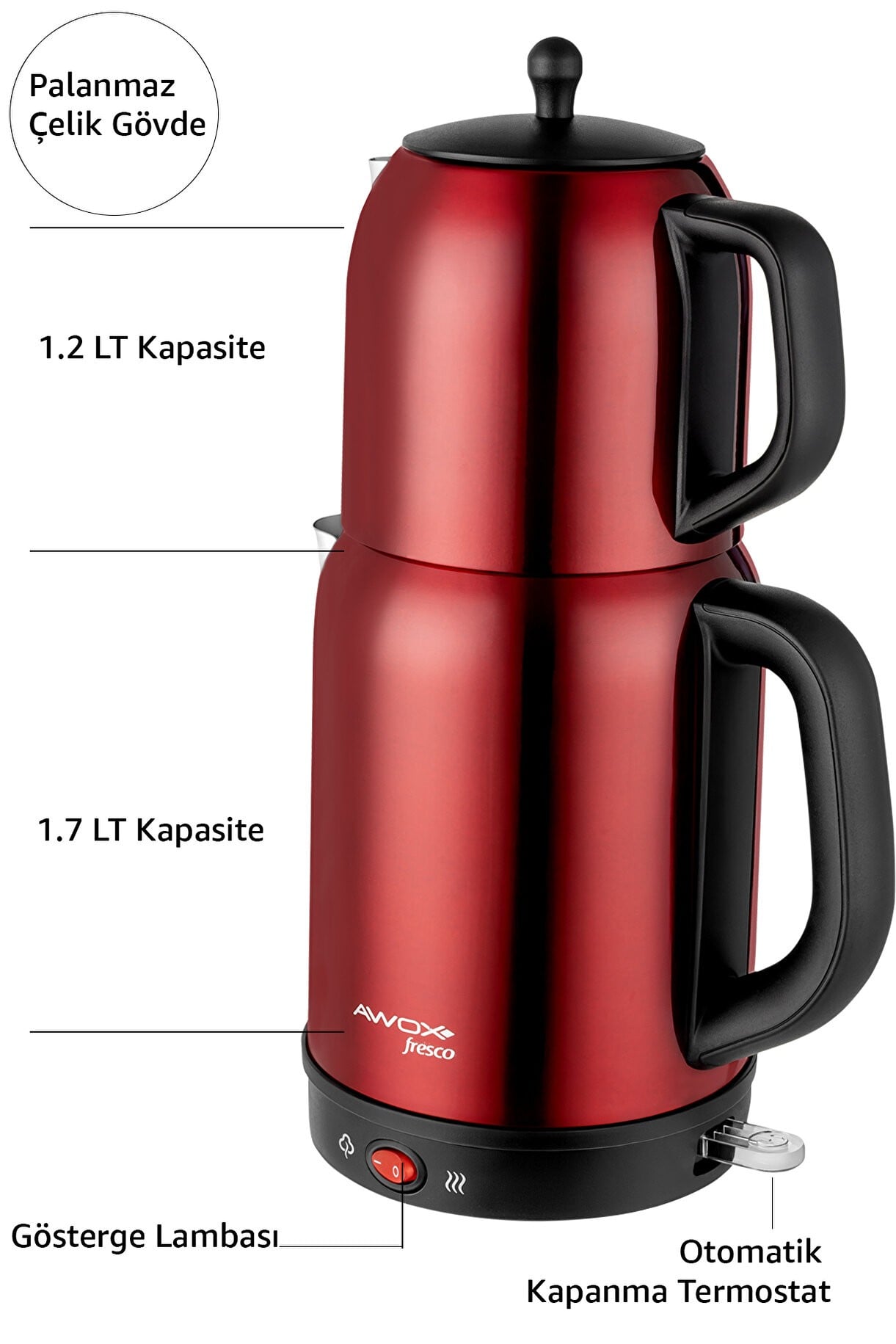 Fresco 2si 1 Arada Bordo Paslanmaz Çelik Çay Makinesi & Su Isıtıcı Kettle