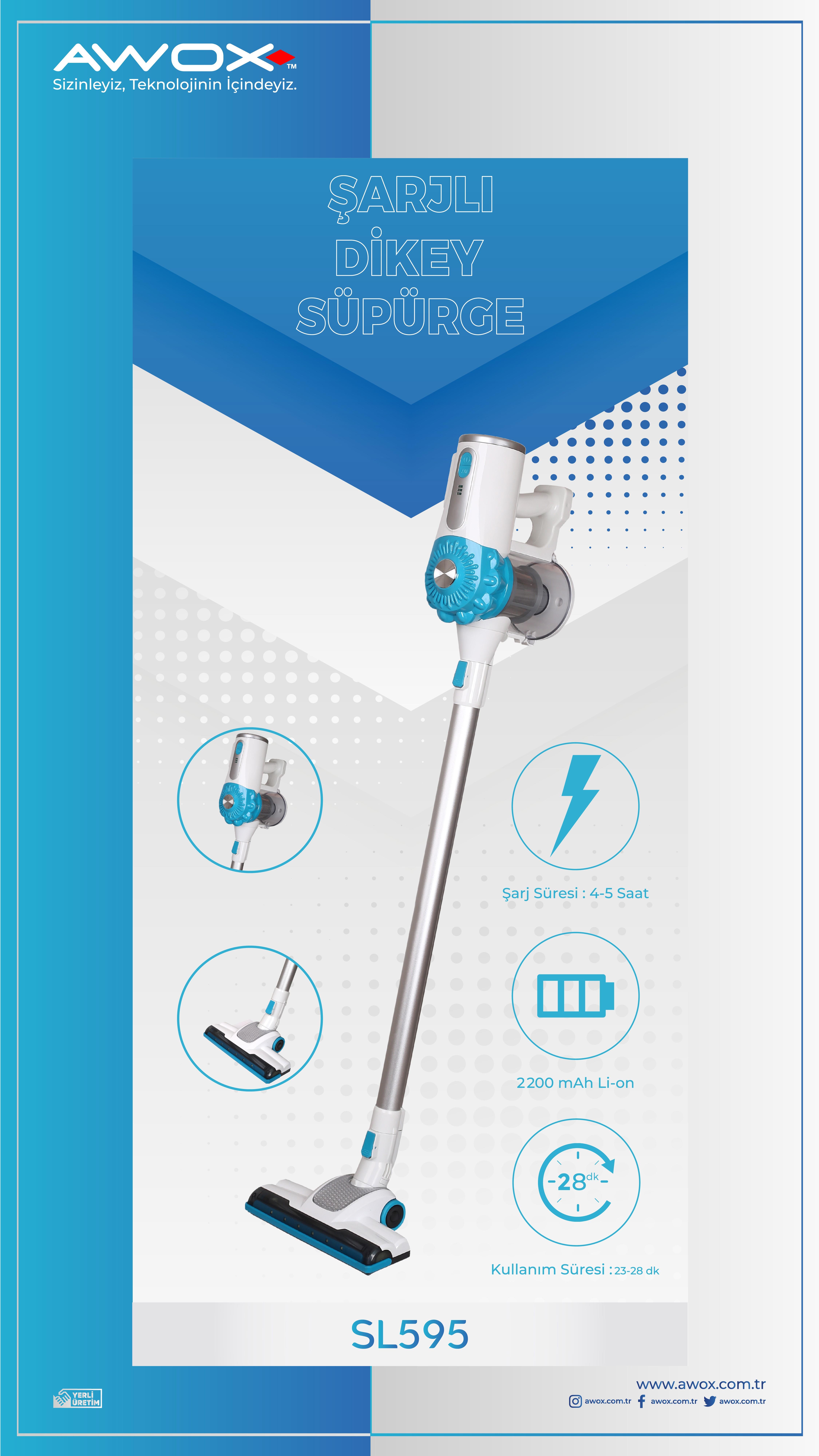 SL595 ŞARJLI DİK SÜPÜRGE