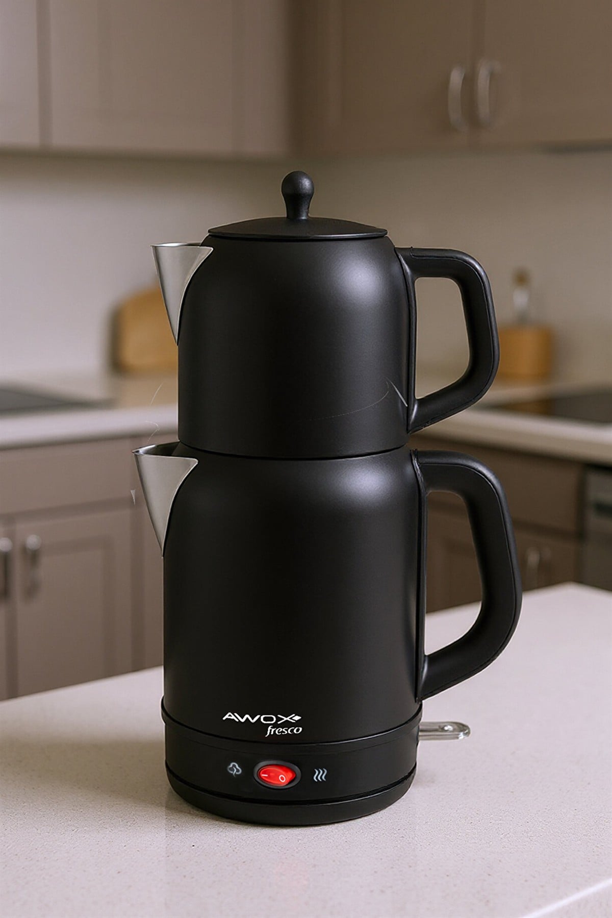 Fresco 2si 1 Arada Siyah Paslanmaz Çelik Çay Makinesi & Su Isıtıcı Kettle