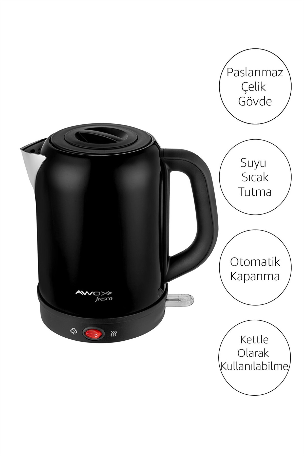 Fresco 2si 1 Arada Siyah Paslanmaz Çelik Çay Makinesi & Su Isıtıcı Kettle