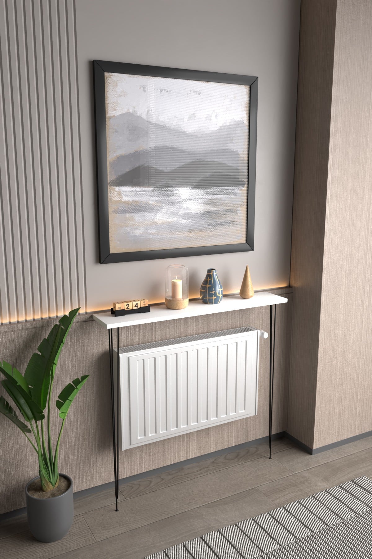 Ayna / DresuarViolet Minimalist Metal Ayaklı Dar Dresuar Dekoratif Petek Üstü Dresuar 90 Cm
