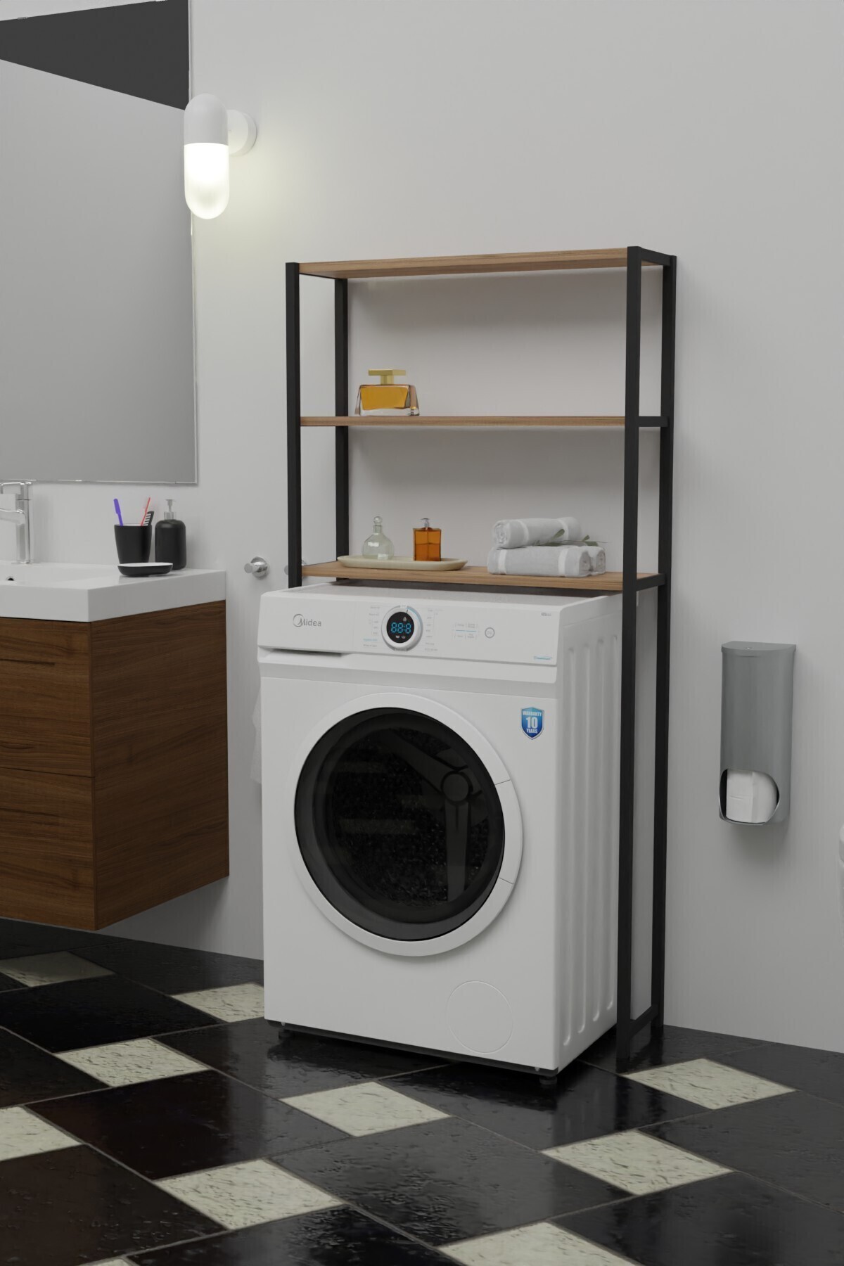 Banyo RaflarıAçık Raflı Siyah Çam Klozet Ve Makina Üstü Banyo Düzenleyici Raf 70 x 20 Metal Çekmecesiz Kapaksız