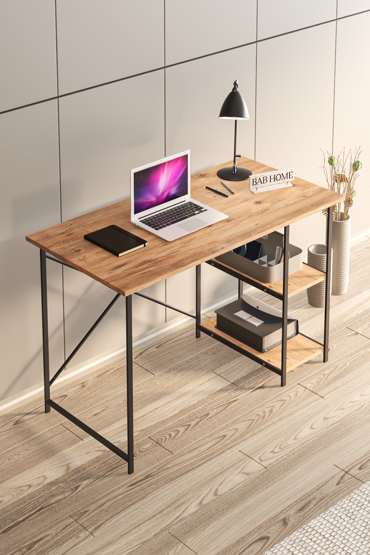 Banyo RaflarıÇalışma Masası Ceviz Renk Bilgisayar Ve Laptop Masası Çalışma Ofis Masası