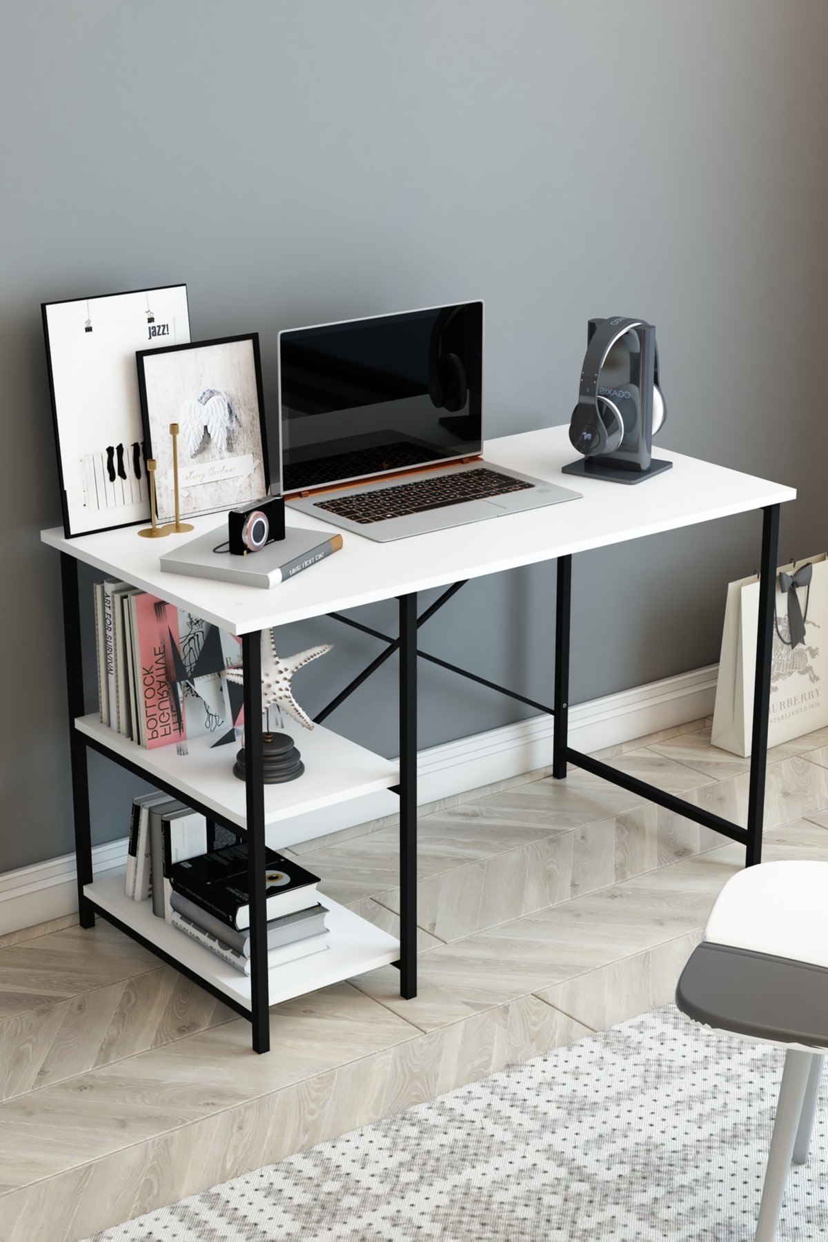 Çalışma Masası2 Raflı Çalışma Masası 60x120 - Bilgisayar Ofis Ders Masası Beyaz