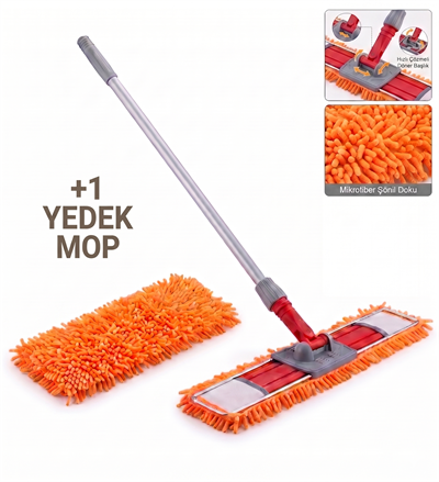 Makarna Mop Seti (Galvanizli Vidalı Metal Sap - 120 Cm Palet Aparat 40 Cm - Makarna Mop 40 Cm +1 Yedek Mop ile)