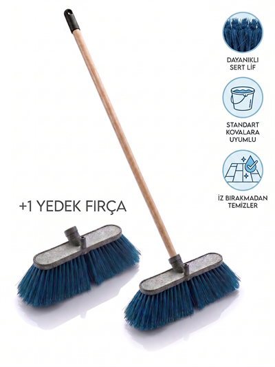 Oto Fırça Seti (Vidalı Gürgen Sap Extra - 150 Cm Oto Fırça 17 Cm - +1 Yedek Fırça ile)