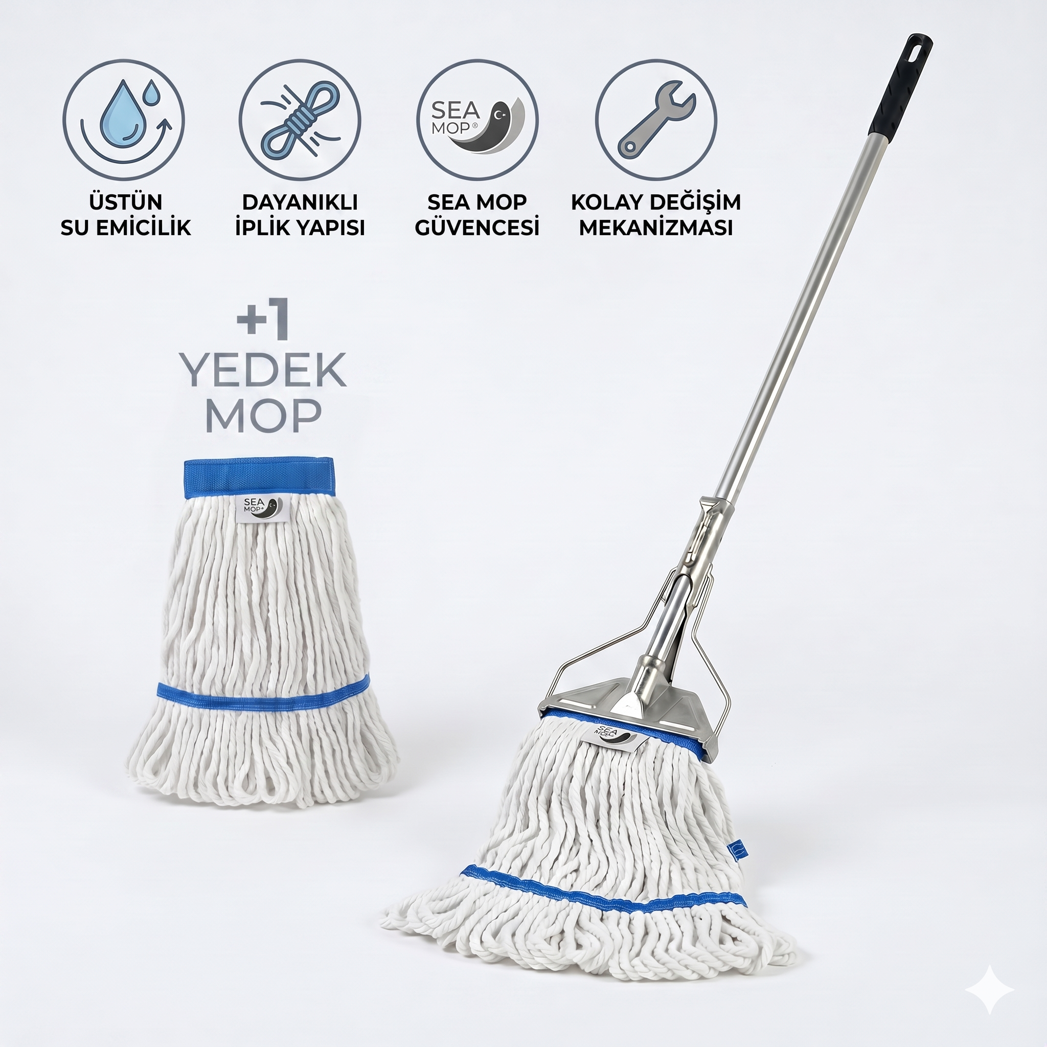 Ekstra Islak Mop Dar - 500 gr Temizlik Seti (Dar Metal Yaylı Sap
